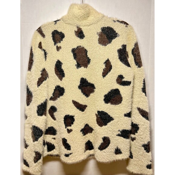 ENTRO Animal Print Fuzzy 1/4 Zip Up Sweater Size L (Bx 18) - Picture 2 of 9